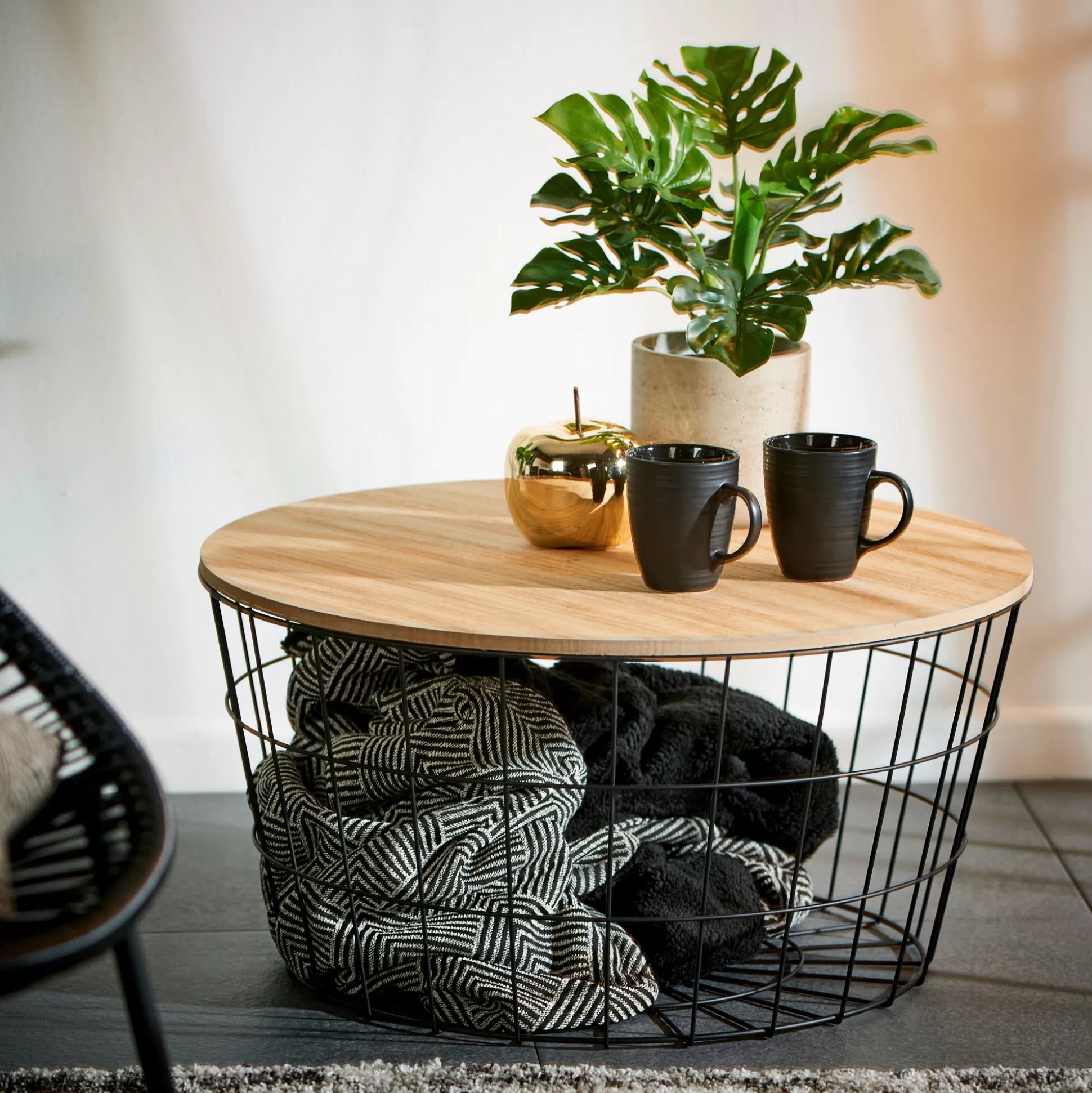Mesas De Salón<CASA Wire Xl Mesa Auxiliar Xl Negro, Natural